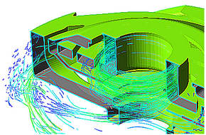 Моделирование течения в погружном центобежном насосе. Линии тока